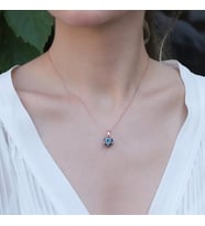 Nazar Boncuklu Rose Gold Kaplama Top Gümüş Kolye