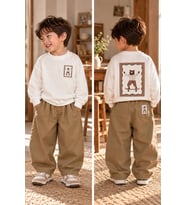 Kaykaycı Ayıcık Baskılı Sweatshirt ve Bol Paça Pantolon Erkek Çocuk 2’li Takım - Ekru