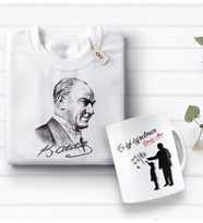 BK Gift Kişiye Özel Öğretmenler Günü Tasarımlı Kupa Bardak ve Atatürk Baskılı Tişört Hediye Seti- 3-7, Öğretmene Hediye, Öğretmenler Günü, 100. Yıl Hediyesi