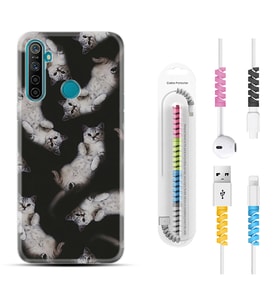 Realme 5i 5 Pro 6i 7 Pro 8 Kılıf Kablo Koruma Spiral Silikon Sevimli Kedicikler 1785