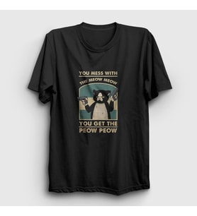 Presmono Unisex Siyah You Mess With The Meow Kedi Kedili T-Shirt 505380tt
