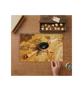 Deniz Kabukları - Eski Harita - Pusula Tasarımı 240 parça Ahşap Puzzle Ahşap Kutuda MP10327
