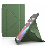 Galaxy Tab A11 Plus ile uyumlu Kılıf Kalem Koyma Bölmeli Stand Olan Uyku Modlu Suni Deri, Yarı transparan Silikon Arka Yüzey ergonomik yapılı, Attravtive Smart Cover Haki