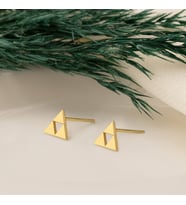 DKMN Gümüş Tribal Desenli Üçgen Küpe Kadın Gümüş Küpe (Gold)