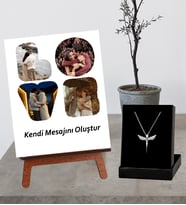 Kişiye Özel Masaüstü 4 Fotoğraflı  Anı Fotoğrafı Love Kendi Mesajını Oluştur Tasarımlı Şövale Ve Gümüş Melek Figürlü Kolye