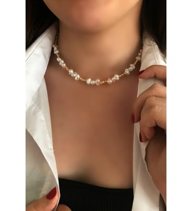 Kadın Incili Dorika Detaylı Ayarlanabilir Kolye