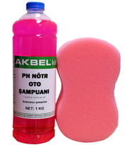 AKBEL PH NÖTR OTO ŞAMPUANI 1 KG (ÇİÇEK KOKULU)+YIKAMA SÜNGERİ (Açık Pembe)