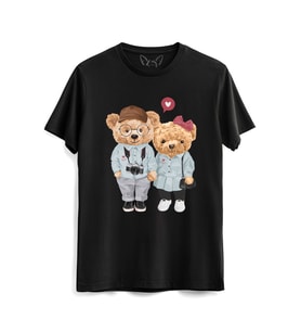Cute CoupleTedy Bear Siyah Tshirt