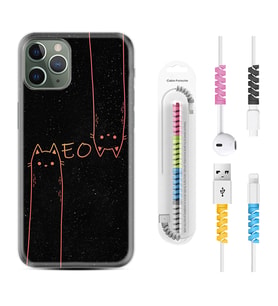 Apple iPhone 11 12 13 14 Pro Max Kılıf Kablo Koruma Spiral Silikon Meow 1657