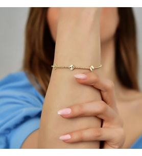 Goldium 14 Ayar Altın Kalem İşçilikli Yonca Bileklik (Sarı)
