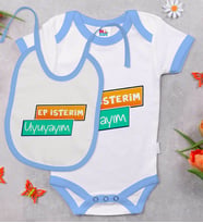 BK Kids Ep İsterim Tasarımlı Mavi Bebek Body Zıbın ve Mama Önlüğü Hediye Seti-3
