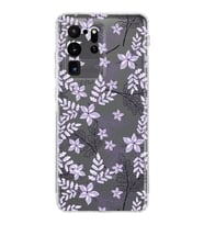 Samsung Galaxy S20 Ultra  Kamera Korumalı Kapak Floral Lila Tasarımlı  Şeffaf Kılıf