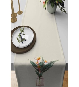 Krem Çiçek Desenli Premium Masa Örtüsü Runner RNR107