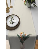 Krem Çiçek Desenli Premium Masa Örtüsü Runner RNR107