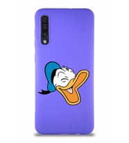 Samsung Galaxy A50 Soft Premier Kapak Donald Duck-E Tasarımlı Silikon Kılıf - Mor (Şeffaf)