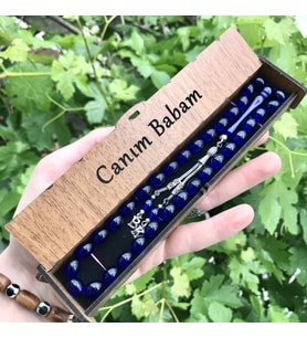 Canım Babam Yazılı,Babaya Hediye Tesbih,Hediye Özel Kutulu Mavi Arpa Kesim Tesbih