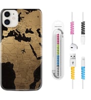 Apple iPhone 11 12 13 Mini Kılıf Kablo Koruma Spiral Silikon Map Planet 1656