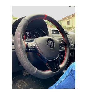DİKİŞLİ DERİ DİREKSİYON KILIFI VW GRUBU İCİN DAMARLI/NOKTALI KIRMIZI YÜZÜK/KIRMIZI DİKİŞ HIZLI KARG