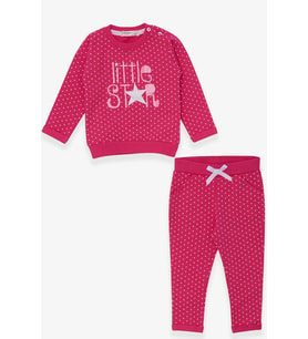Breeze Kız Bebek Taytlı Takım Simli Puantiye Baskılı 9 Ay-3 Yaş, Fuşya