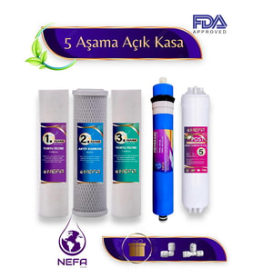 Nefa Açık Kasa Su Arıtma ve İhlas Aura Cebilion -Compact Model- Uyumlu 5'Li Filtre Seti,80 GPD Membran