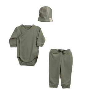 Unisex Su Yeşili Zıbınlı Bereli 3'lü Takım