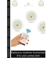 #LedLamba Kablosuz Pilli Uzaktan Spot Aydınlatma Gardırop Mutfak Şık Kumandalı 3lü Led Lamba Seti
