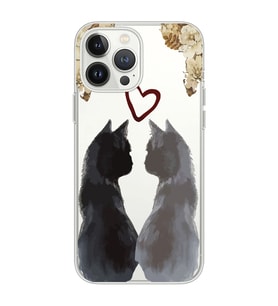 Iphone 12 Pro Uyumlu Kedi Çiftler Tasarımlı Şeffaf Telefon Kılıfı