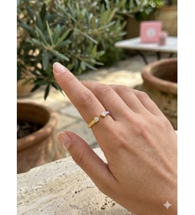 Gold Kaplama Mor Taşlı Ayarlanabilir Kalpli Yüzük , Heart Design Lila & Gold Işıltılı  Yüzük