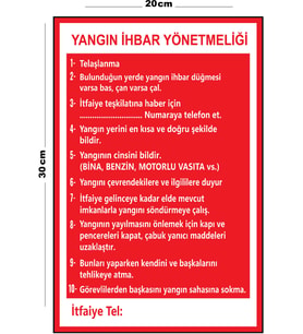 Metal Yangın İhbar Yönetmenliği 20cm x 30cm A4 Büyüklüğünde Uyarı Levhası Yönlendirme Tabelası