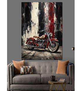 Kırmızı Siyah Modern Motosiklet Sanatı Dekoratif Kanvas - Mdf Ahşap Tablo