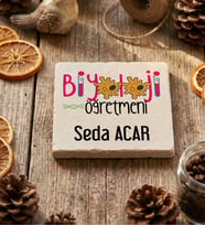 Kişiye Özel Biyoloji Öğretmeni Bardak Altlığı Öğretmenler Günü Hediyesi (Krem)