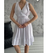 Kadın Kruvaze Yaka Bağlamalı Beli Lastikli Viskon Kumaş Yazlık Elbise (Renkli)