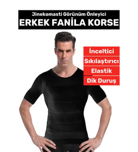 Özel Üretim Jinekomasti Dik Duruş Toparlayıcı Göbek Sıkılaştırıcı Elastik Erkek Fanila Korse (Siyah)