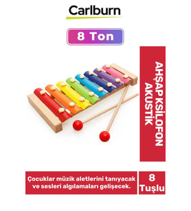 Eğitici Tın Ayarlı 8 Nota 8 Ton 25 Cm 8 Tuşlu Sesli Selefon Ahşap Ksilofon Akustik Tangram Hediyeli