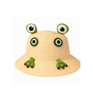 Krem Kurbağa Keroppi 4-10 Yaş Çocuk Bucket Hasır Şapka Yazlık Güneş Koruyucu Kız Erkek Çocuk Plaj - Pembe1