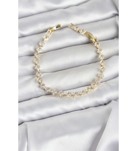 Kare Zirkon Taşlı Gold Renk Pirinç Su Yolu Kadın Bileklik TJ-BB8326