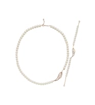 Yaprak Taşlı Doğal İnci Kolye Bileklik İkili Set (Rose)