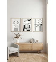 Modern Minimalist Soyut Geometrik Çizgiler 3’lü Ahşap Çerçeveli Tablo Seti