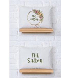 Pia Baby Premium %100 Pamuk İkili İsim Yazılı Kız Bebek Yastık Kılıfı – 35x45 cm Organik Baskı 5088-13 (Ekru)