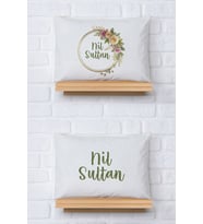 Pia Baby Premium %100 Pamuk İkili İsim Yazılı Kız Bebek Yastık Kılıfı – 35x45 cm Organik Baskı 5088-13 (Ekru)