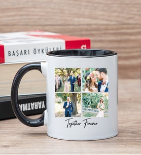 Kişiye Özel Dört Fotoğraflı Kupa Bardak Siyah Kupa Bardak