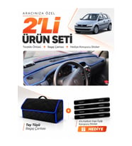 e-biz OPEL CORSA C (2001-2011) Uyumlu Torpido Örtüsü + Tay Tüyü Bagaj Çantası - Siyah-Mavi - OP007