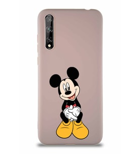 Huawei Y8P Soft Premier Kapak Mickey Mouse-A Tasarımlı Silikon Kılıf - Pudra (Şeffaf)