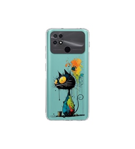 POCO C40 ile Uyumlu Splash Kedi Tasarımlı Şeffaf Silikon Kılıf