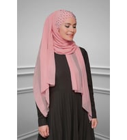 Pudra Pratik Hazır Geçmeli Bone Şal Şifon Kendinden Boneli Taşlı Elişi İşlemeli 1450_06