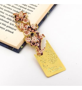 Kestane Çiçekleri ve Kelebekler Altın Rengi Metal Kitap Ayracı Ayraç AY106