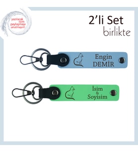 Kedisever Öğretmene Hediye, Patili Temalı, Kişisel Anahtarlık Seti, Gök Mavi-Fıstık Yeşil