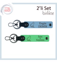 Kedisever Öğretmene Hediye, Patili Temalı, Kişisel Anahtarlık Seti, Gök Mavi-Fıstık Yeşil