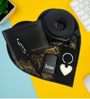 Kişiye Özel Premium Kalp Kutu Cüzdan Kemer Metal Lüx Kalp Anahtarlık Zippo Metal Çakmak Touch Pen Metal Kalem Hediye Set
