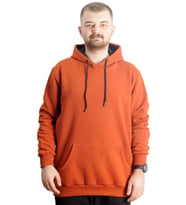Mode XL Büyük Beden Erkek Sweat Kapüşonlu Kanguru Cep Basic 20562 Tarçın